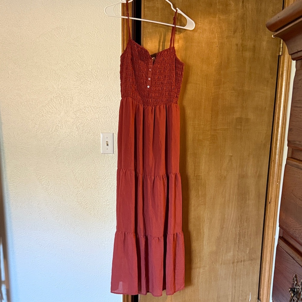 Universal Thread Rust Tiered Maxi Dress with Smocked Bodice